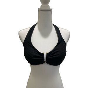 Cupshe Women's Size M Halter Neck U Wire Bikini Top Black Textured Swimsuit‎